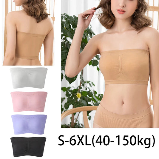 1Pcs Women'S Bra plus Size Strapless Bra Thin Removable Chest Cushion Top Stretchy Seamless Invisible Bra S-6XL